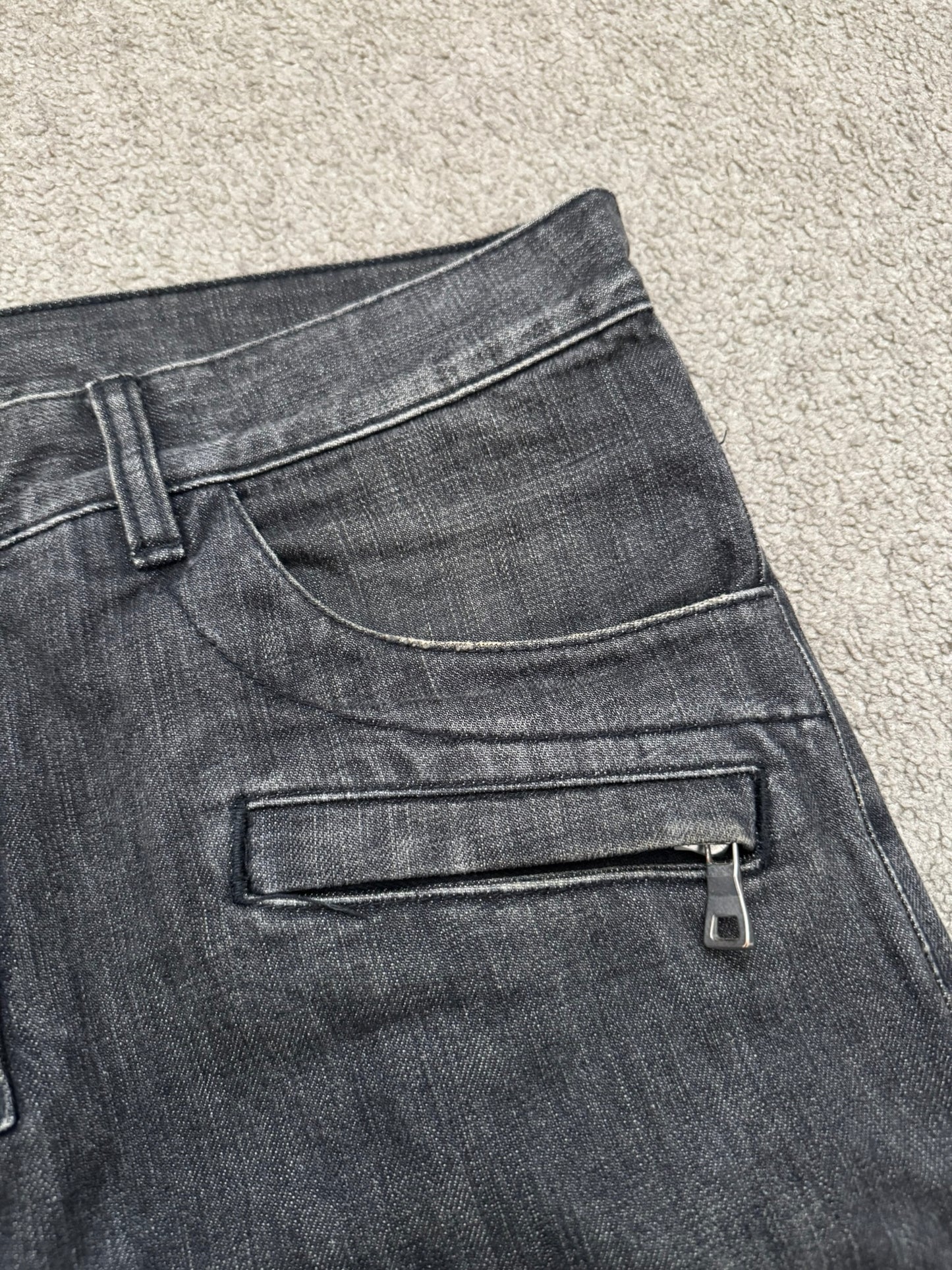 FW12 Balmain by Olivier Rousteing Quilted Zip Biker Denim Jeans