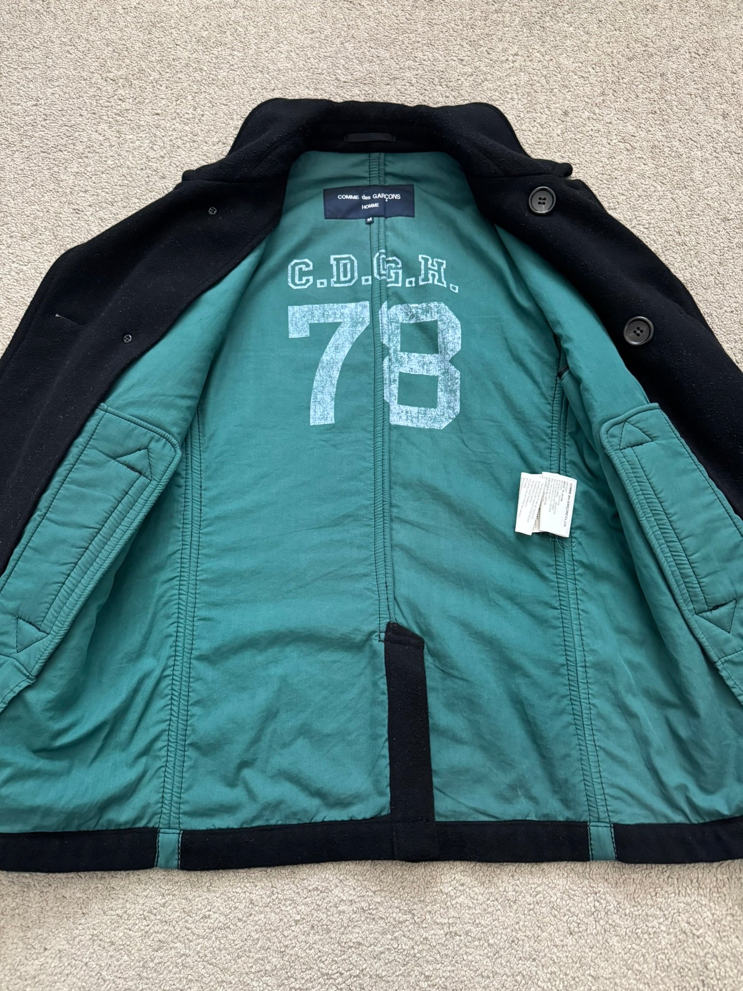 AW06 Comme Des Garcons Homme Green Lined Wool Peacoat