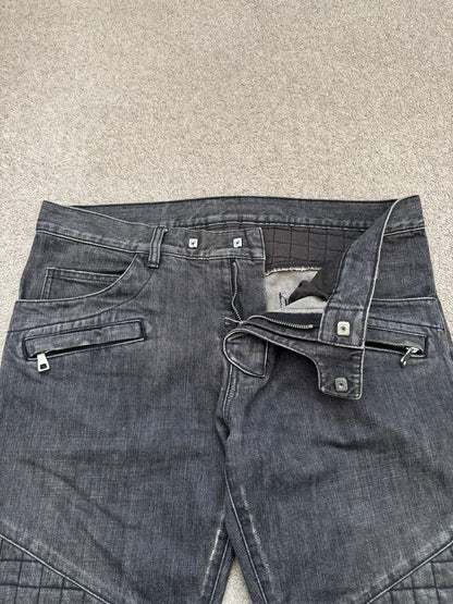FW12 Balmain by Olivier Rousteing Quilted Zip Biker Denim Jeans