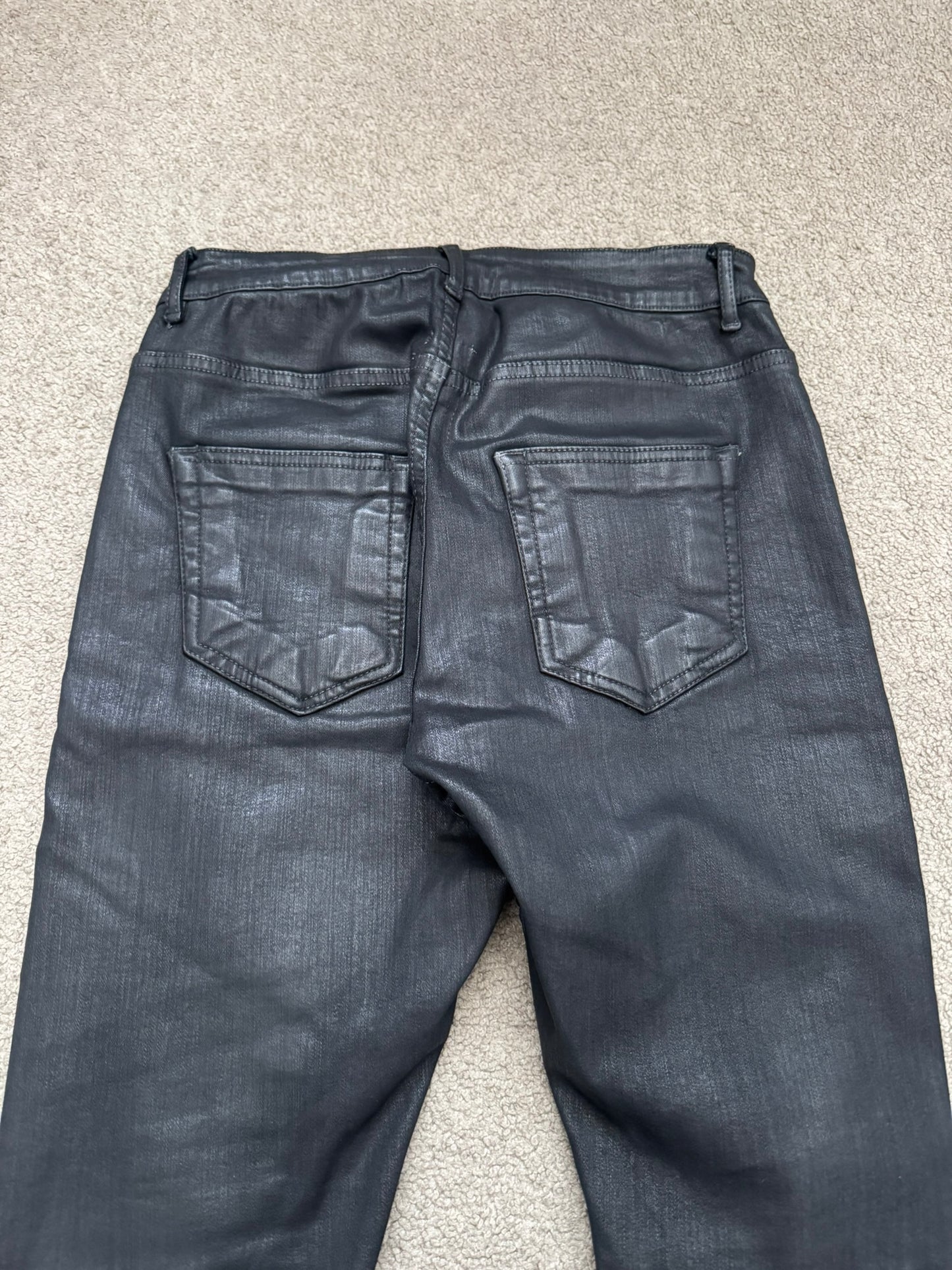 SS17 Rick Owens DRKSHDW Black Waxed Detroit Cut Denim Jeans