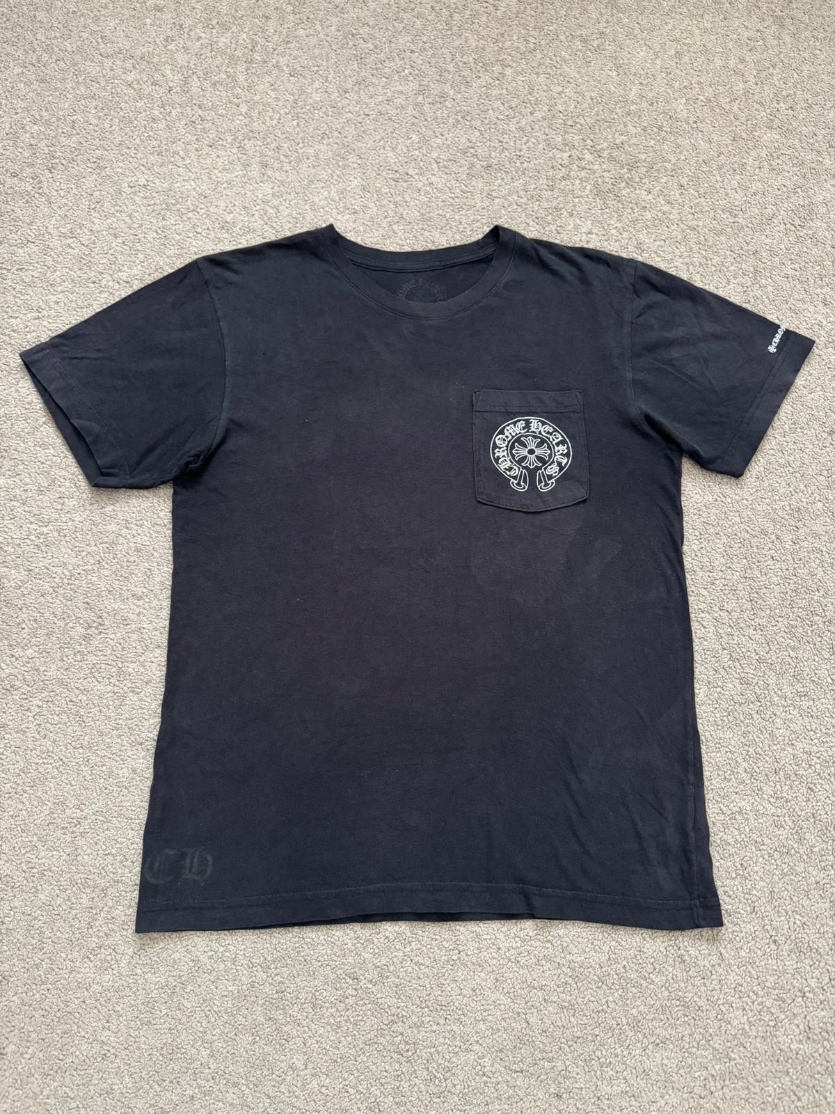 Chrome Hearts Horseshoe Scroll Text Logo Pocket T Shirt