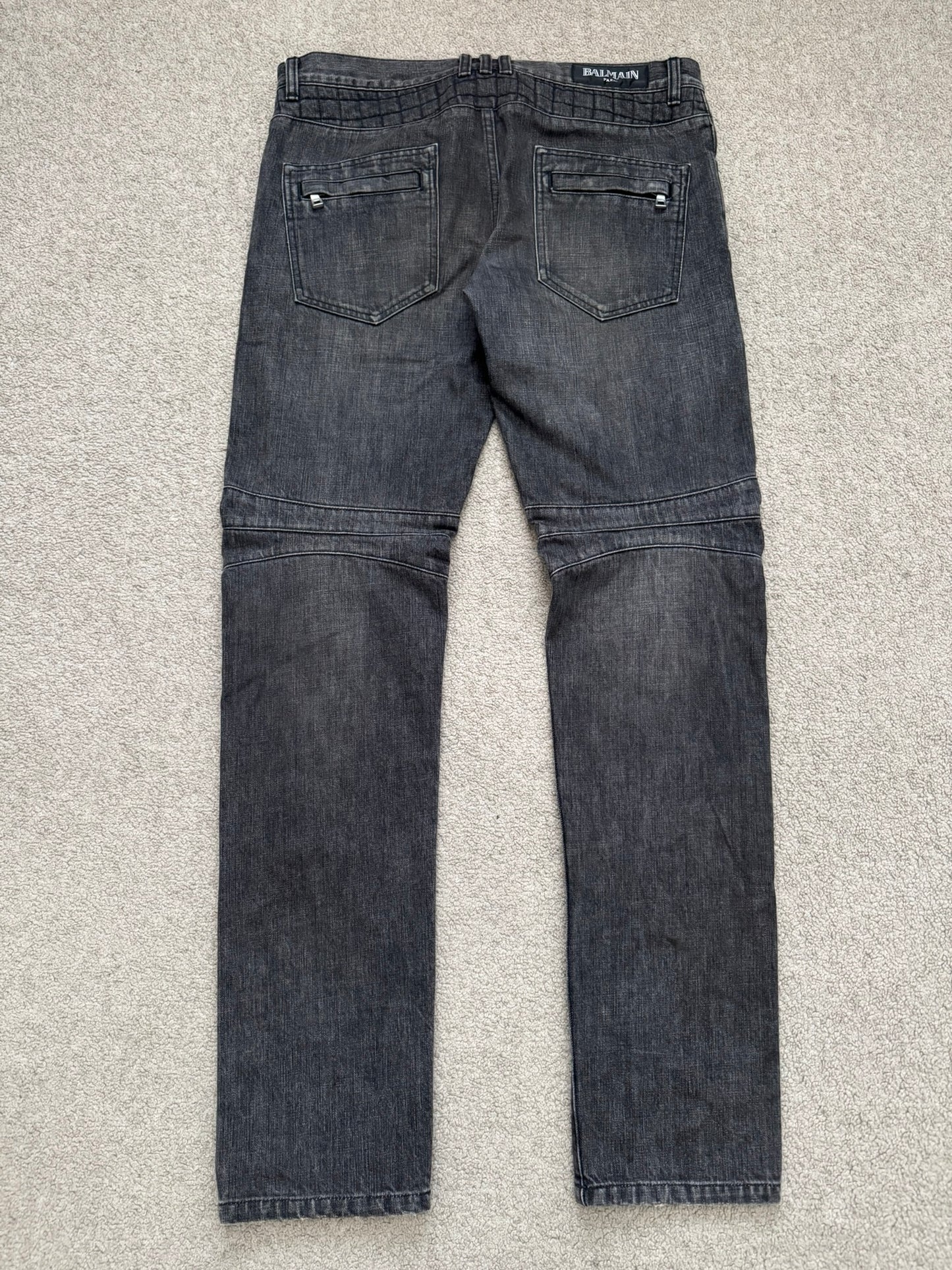 FW12 Balmain by Olivier Rousteing Quilted Zip Biker Denim Jeans