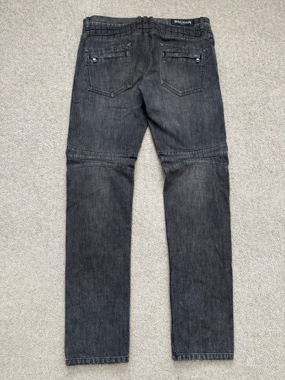 FW12 Balmain by Olivier Rousteing Quilted Zip Biker Denim Jeans
