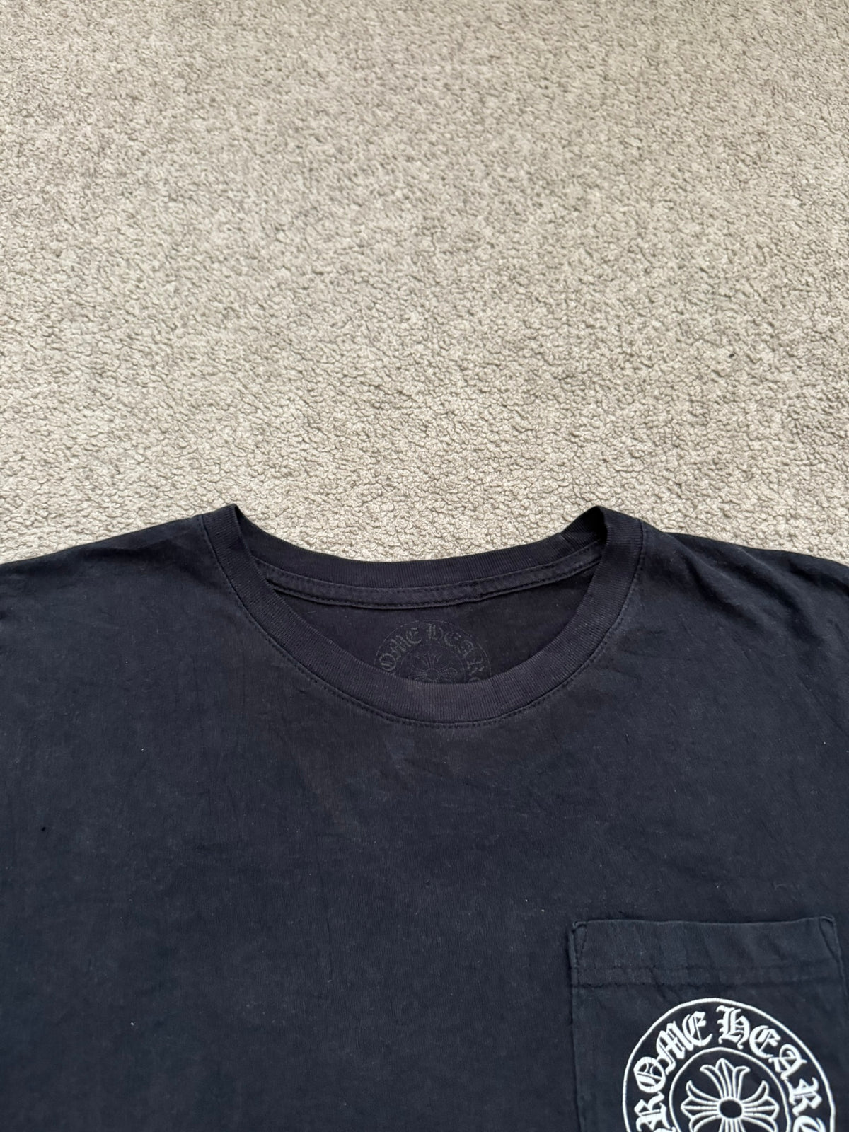 Chrome Hearts Horseshoe Scroll Text Logo Pocket T Shirt