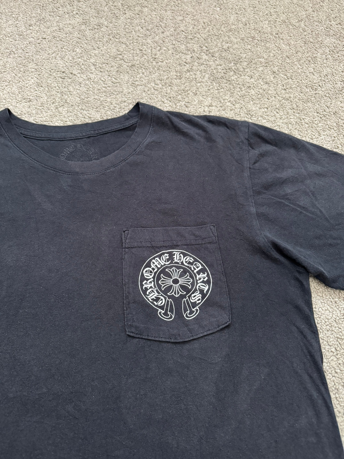 Chrome Hearts Horseshoe Scroll Text Logo Pocket T Shirt