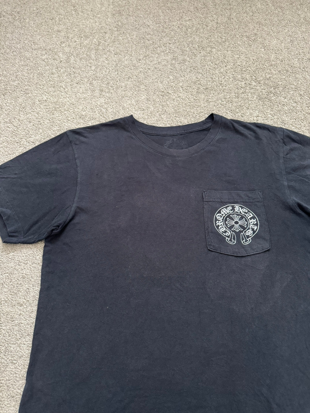 Chrome Hearts Horseshoe Scroll Text Logo Pocket T Shirt