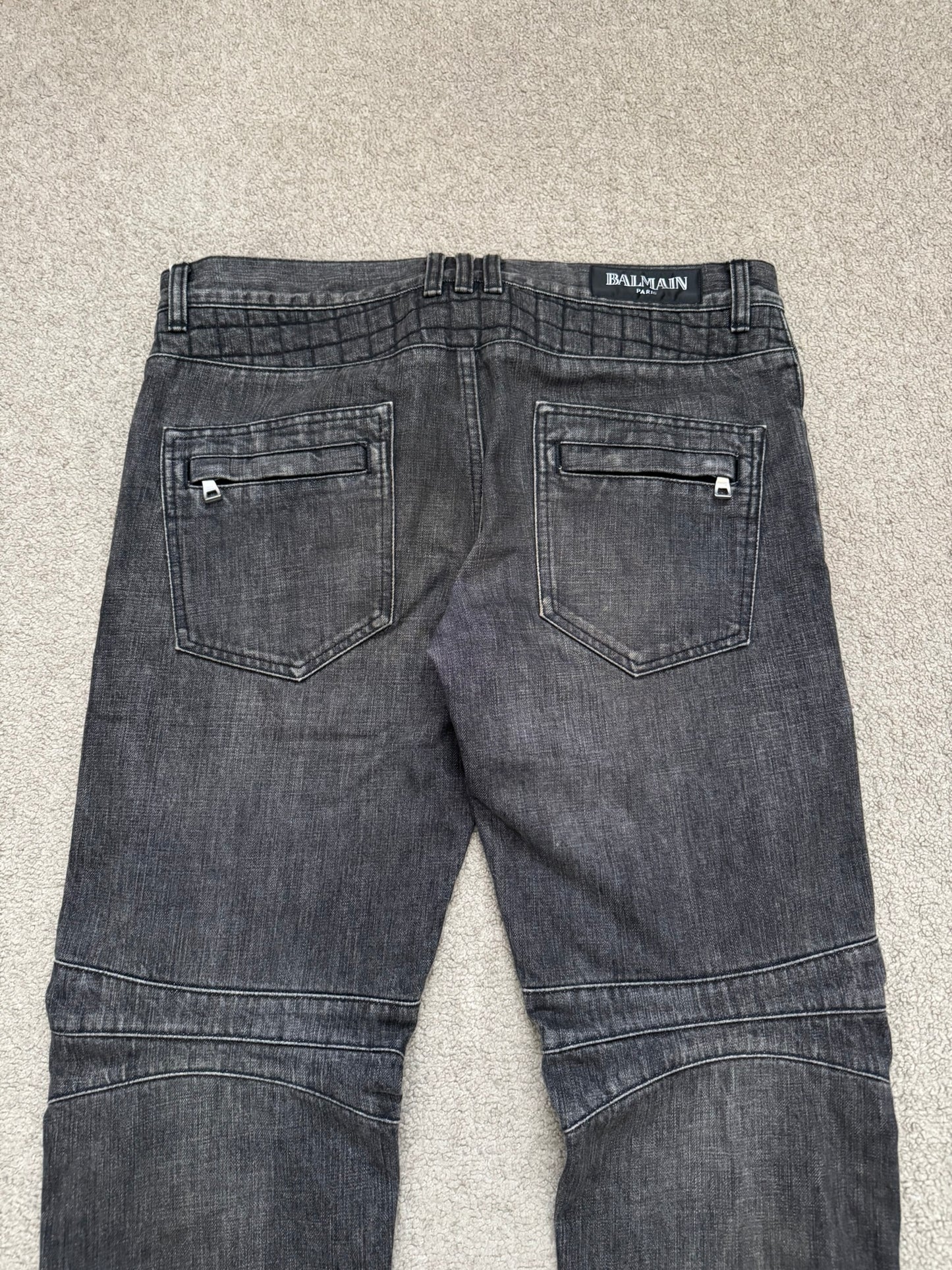 FW12 Balmain by Olivier Rousteing Quilted Zip Biker Denim Jeans