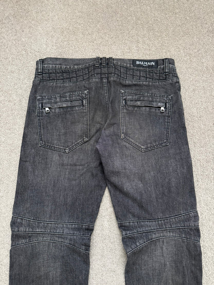 FW12 Balmain by Olivier Rousteing Quilted Zip Biker Denim Jeans