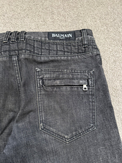 FW12 Balmain by Olivier Rousteing Quilted Zip Biker Denim Jeans