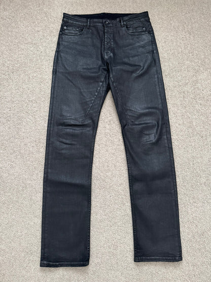FW18 Rick Owens DRKSHDW Black Waxed Torrence Cut Denim Jeans