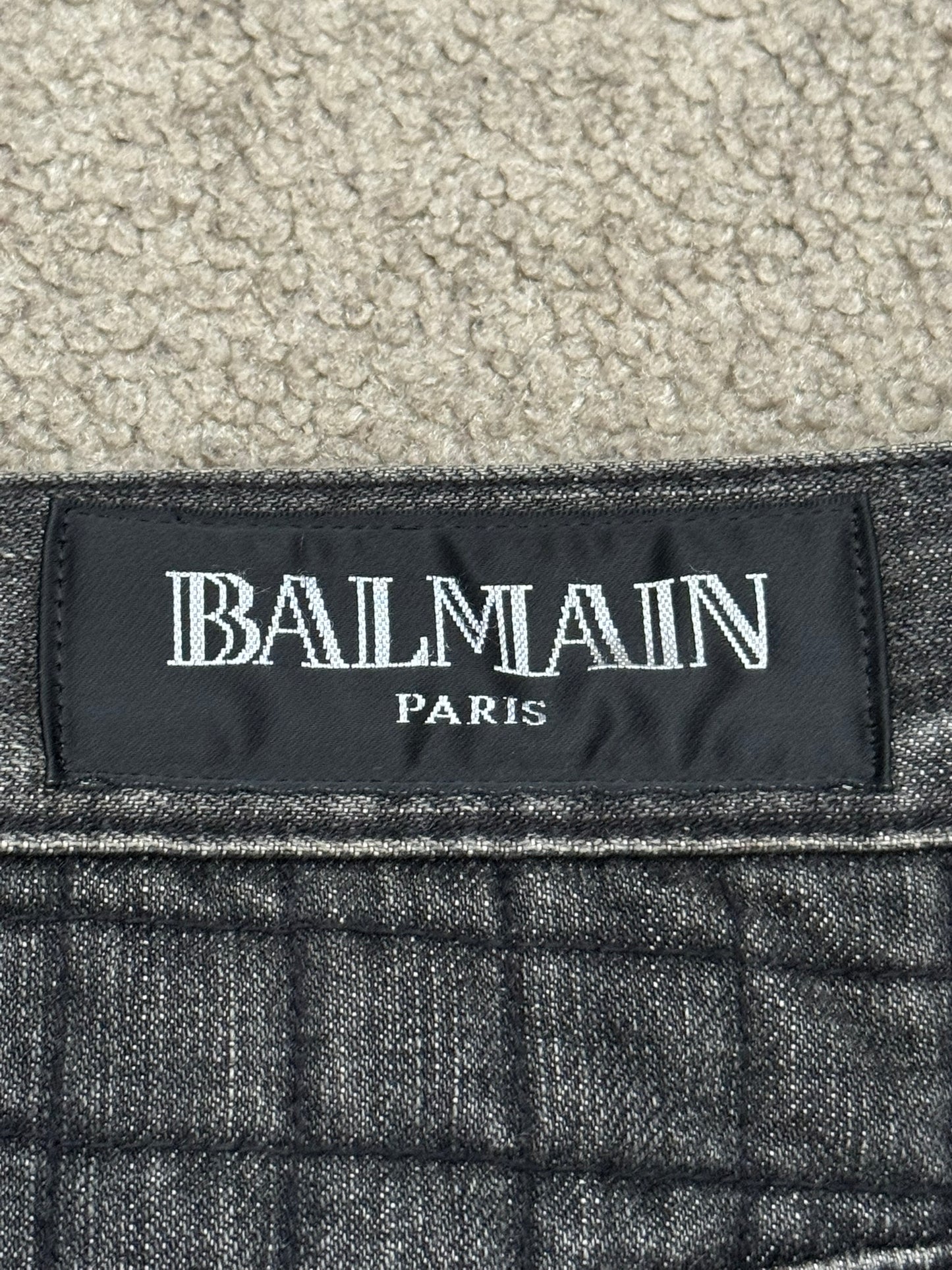 FW12 Balmain by Olivier Rousteing Quilted Zip Biker Denim Jeans