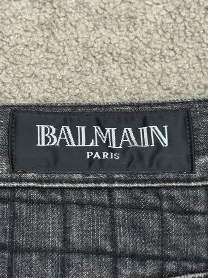 FW12 Balmain by Olivier Rousteing Quilted Zip Biker Denim Jeans