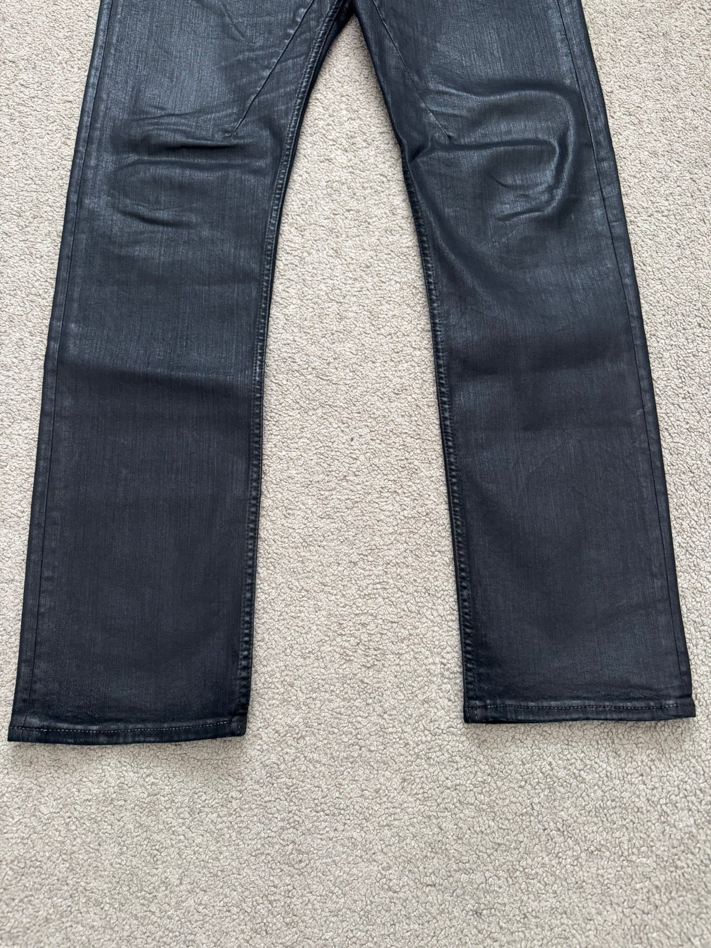 FW18 Rick Owens DRKSHDW Black Waxed Torrence Cut Denim Jeans