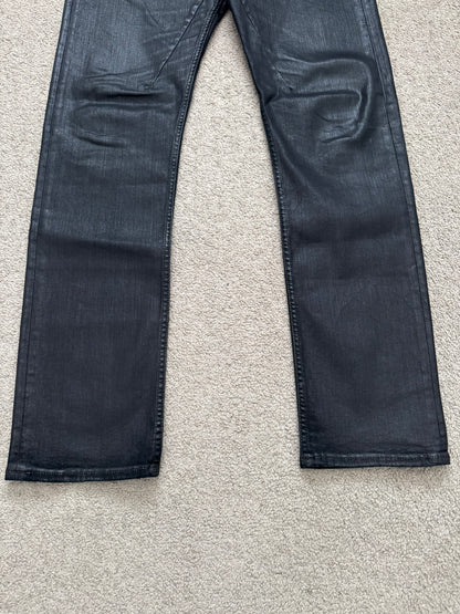 FW18 Rick Owens DRKSHDW Black Waxed Torrence Cut Denim Jeans