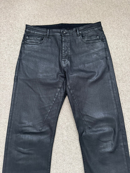 FW18 Rick Owens DRKSHDW Black Waxed Torrence Cut Denim Jeans