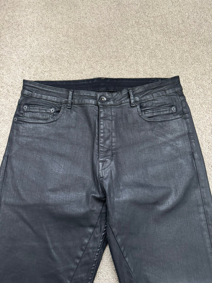 FW18 Rick Owens DRKSHDW Black Waxed Torrence Cut Denim Jeans