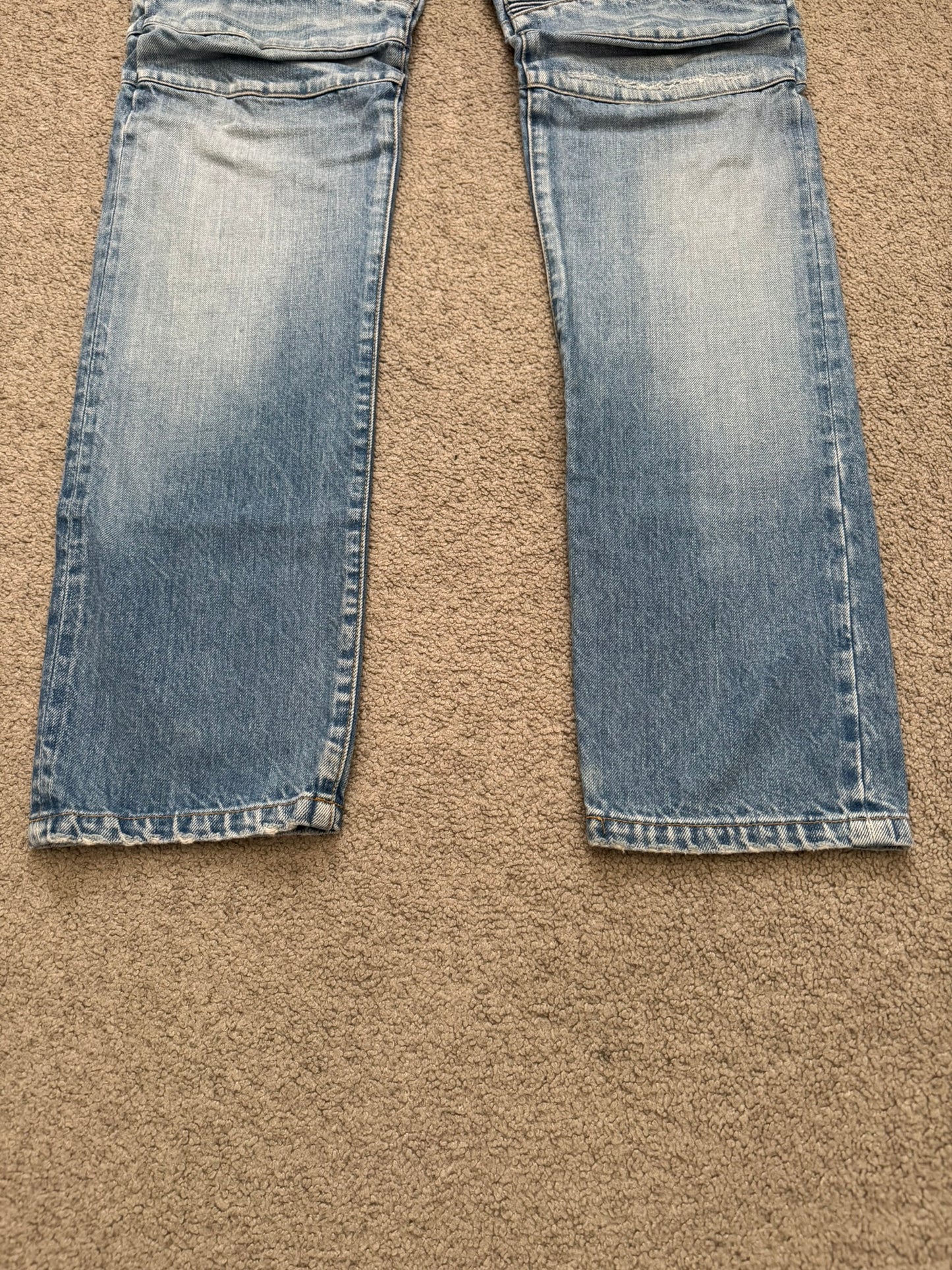 Balmain by Olivier Rousteing Selvedge Lightwash Zip Biker Denim Jeans