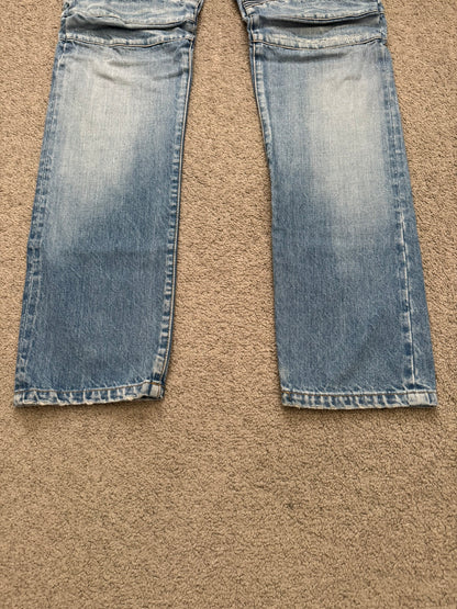 Balmain by Olivier Rousteing Selvedge Lightwash Zip Biker Denim Jeans