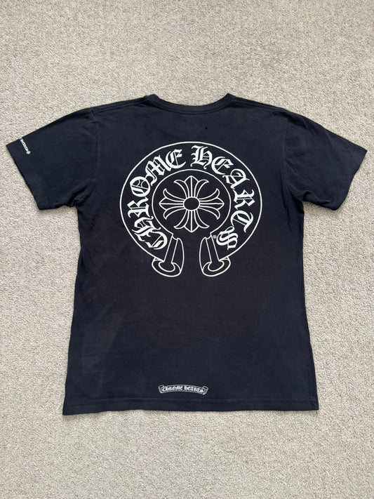 Chrome Hearts Horseshoe Scroll Text Logo Pocket T Shirt