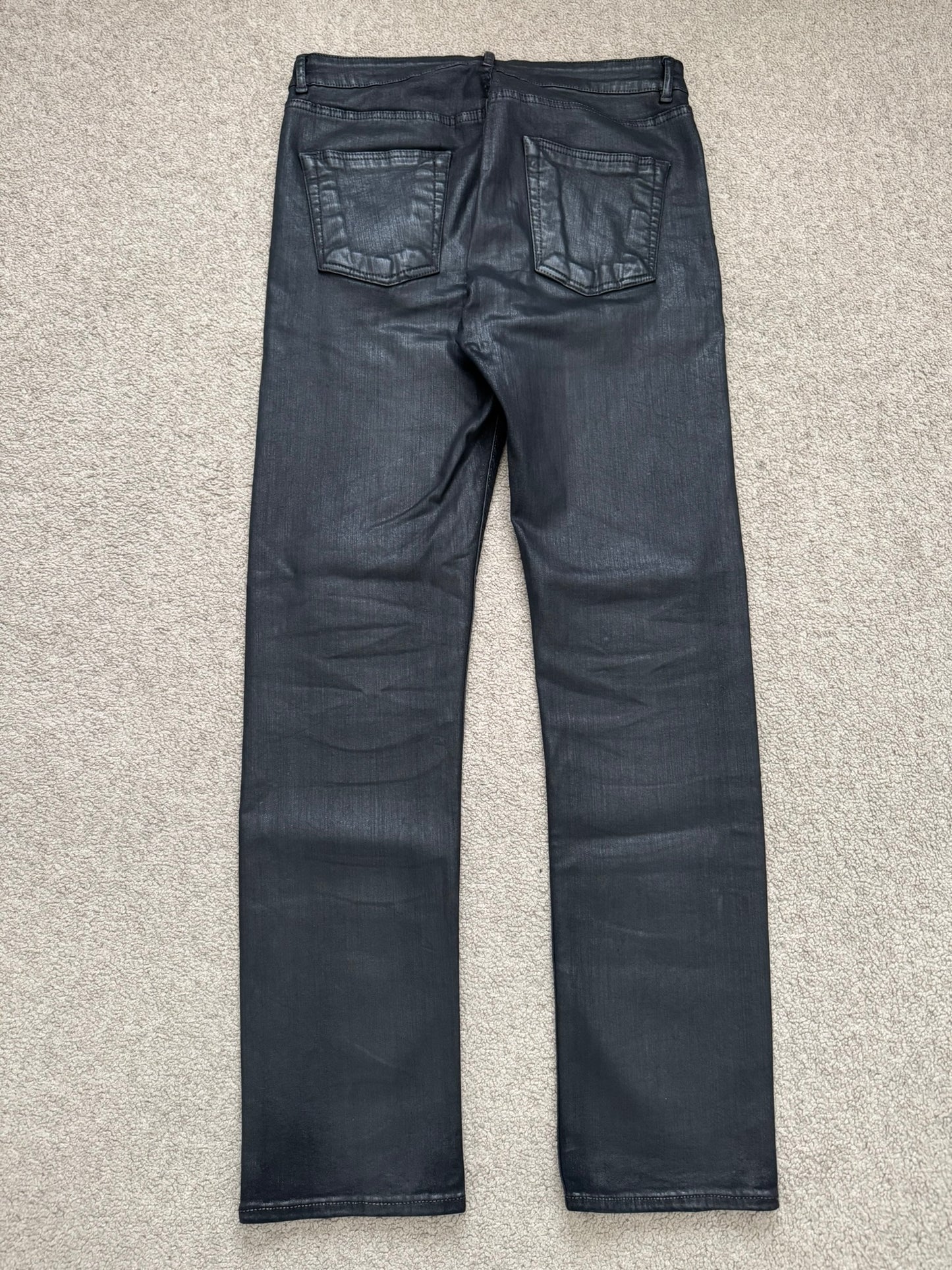 FW18 Rick Owens DRKSHDW Black Waxed Torrence Cut Denim Jeans