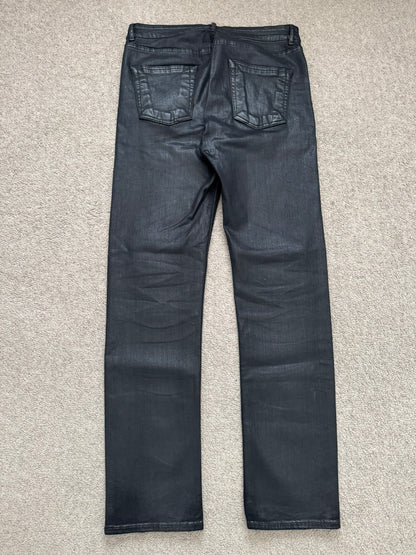 FW18 Rick Owens DRKSHDW Black Waxed Torrence Cut Denim Jeans