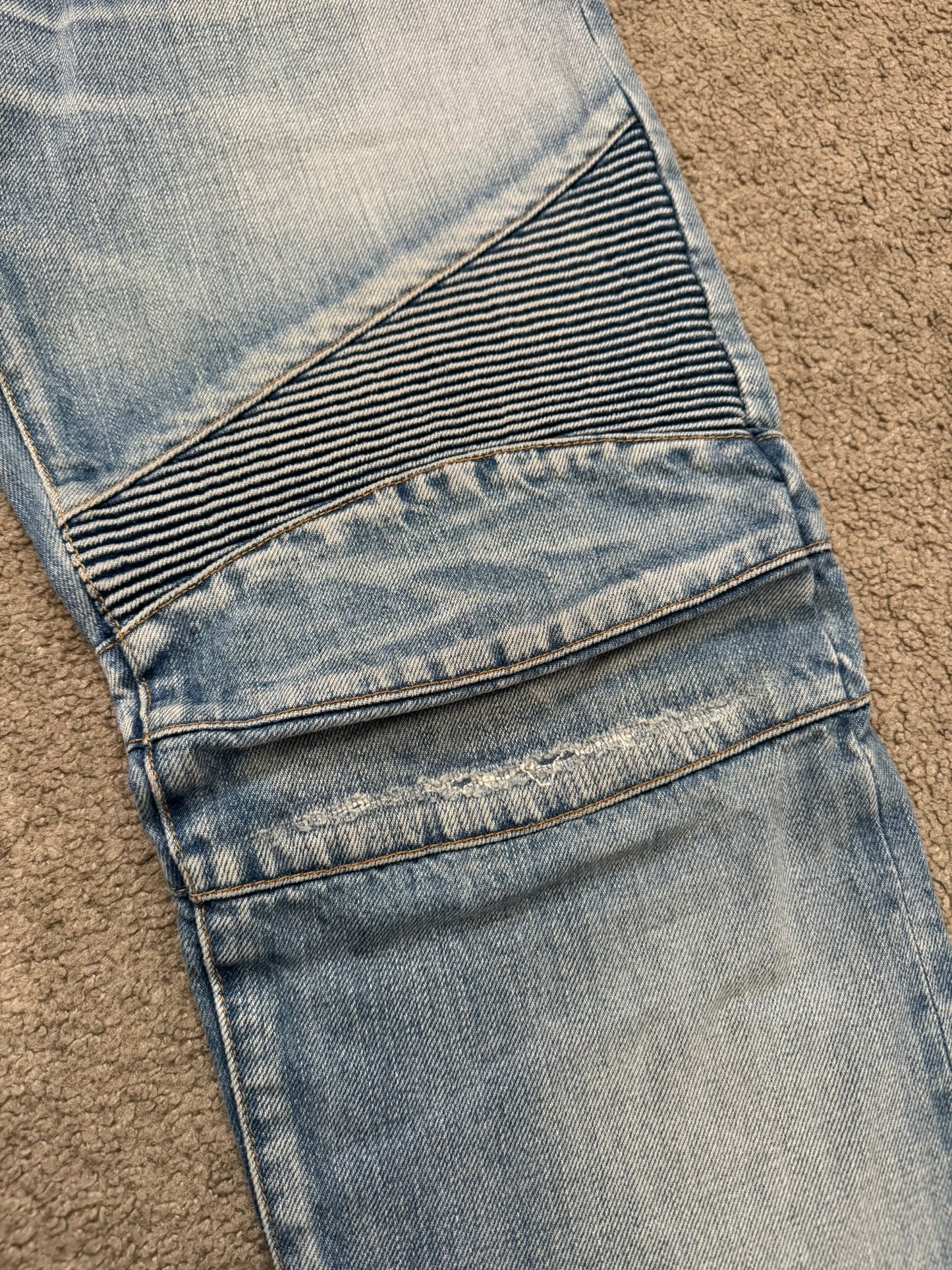 Balmain by Olivier Rousteing Selvedge Lightwash Zip Biker Denim Jeans