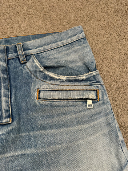 Balmain by Olivier Rousteing Selvedge Lightwash Zip Biker Denim Jeans
