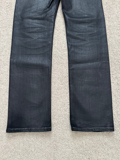 FW18 Rick Owens DRKSHDW Black Waxed Torrence Cut Denim Jeans