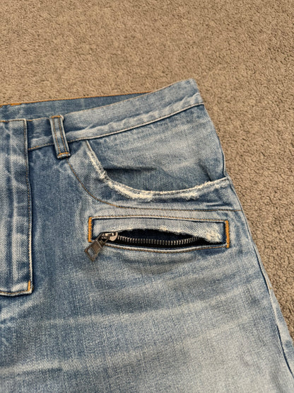 Balmain by Olivier Rousteing Selvedge Lightwash Zip Biker Denim Jeans