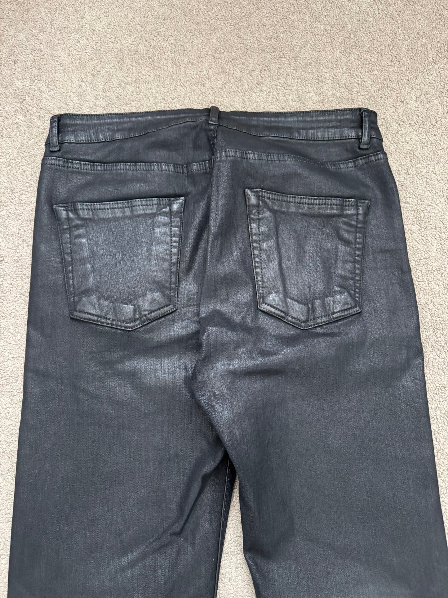 FW18 Rick Owens DRKSHDW Black Waxed Torrence Cut Denim Jeans