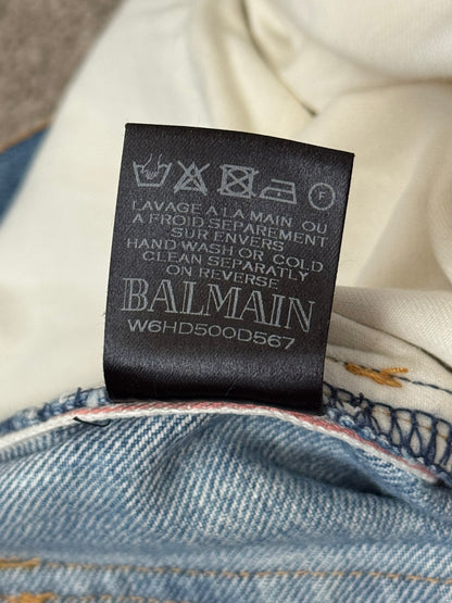 Balmain by Olivier Rousteing Selvedge Lightwash Zip Biker Denim Jeans