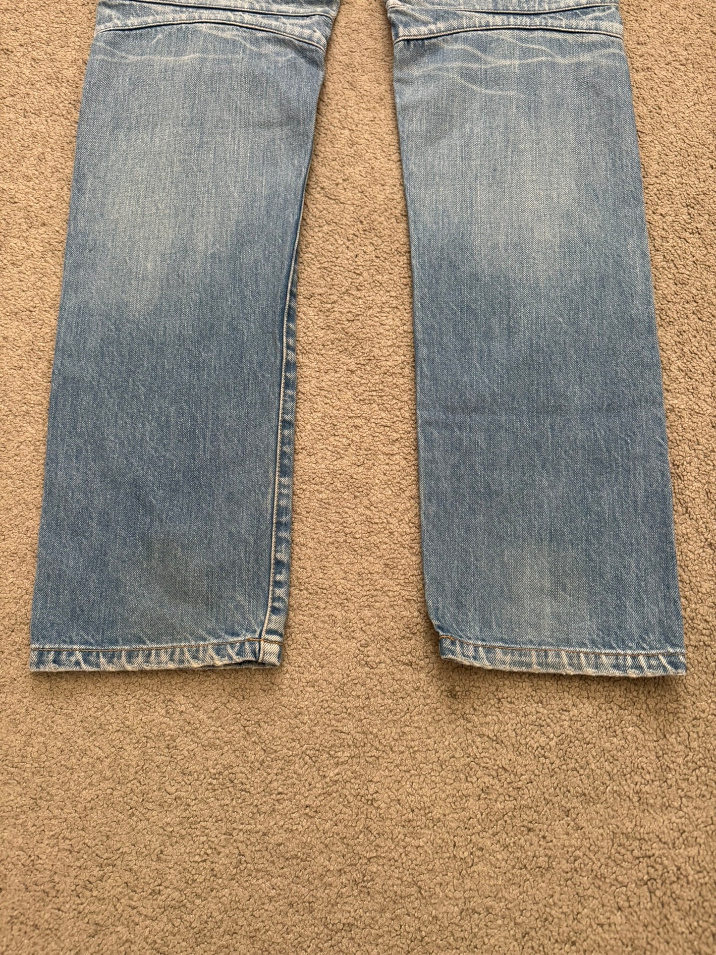 Balmain by Olivier Rousteing Selvedge Lightwash Zip Biker Denim Jeans