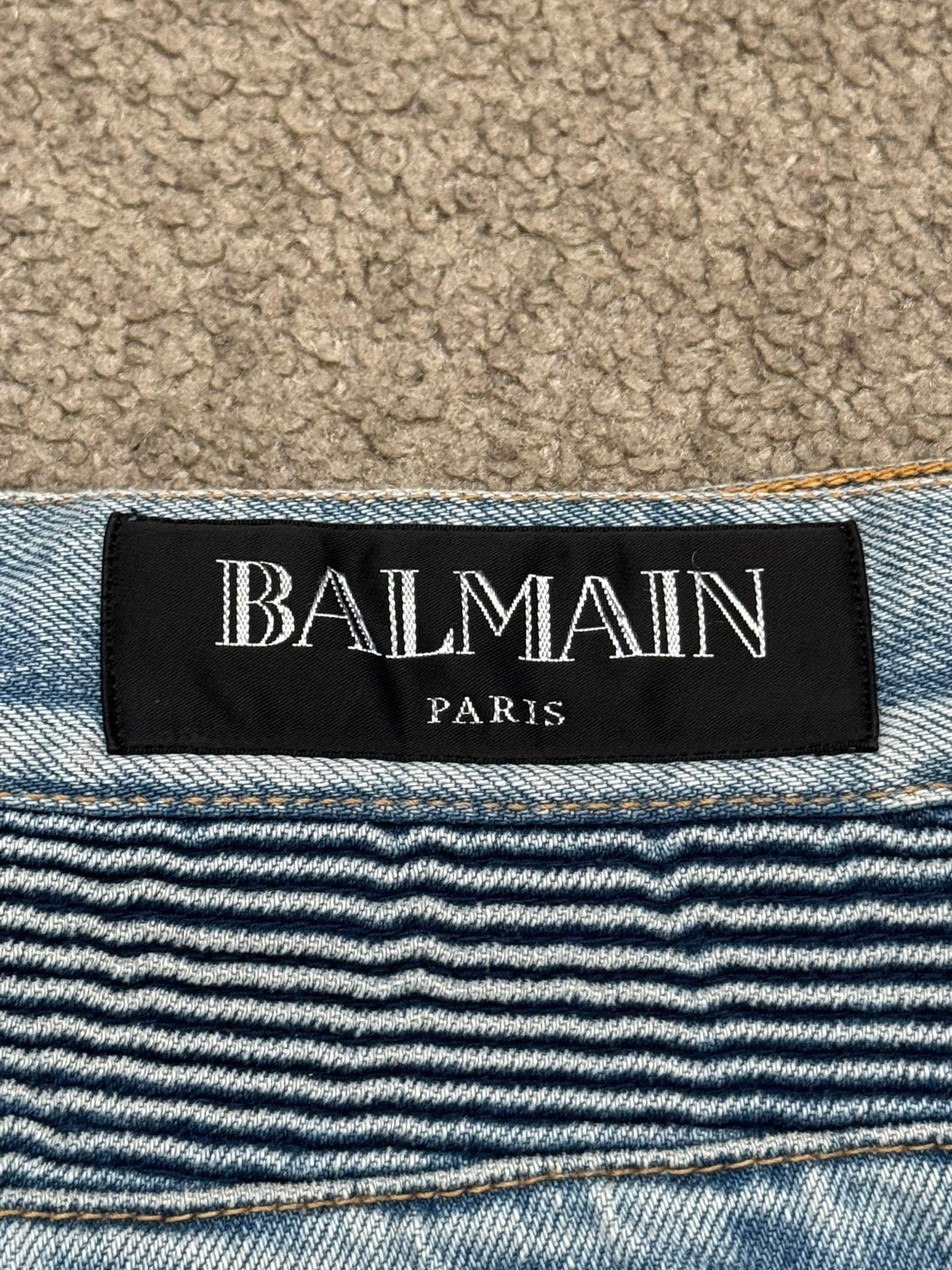 Balmain by Olivier Rousteing Selvedge Lightwash Zip Biker Denim Jeans