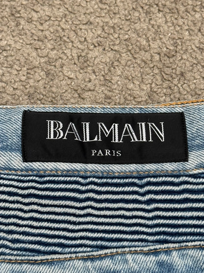 Balmain by Olivier Rousteing Selvedge Lightwash Zip Biker Denim Jeans