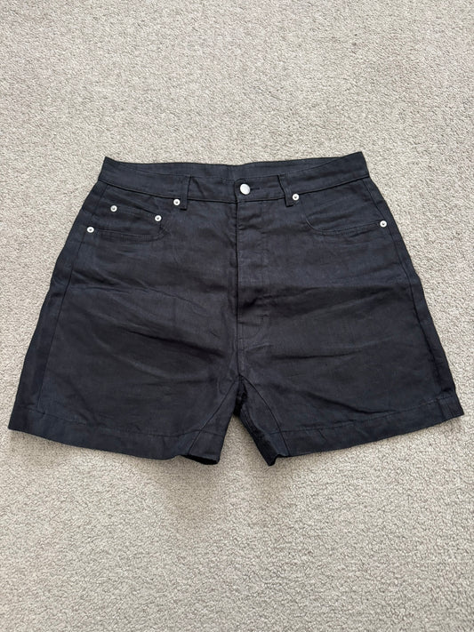 SS25 Rick Owens Mainline "Hollywood" Geth Cuttoff Linen Shorts