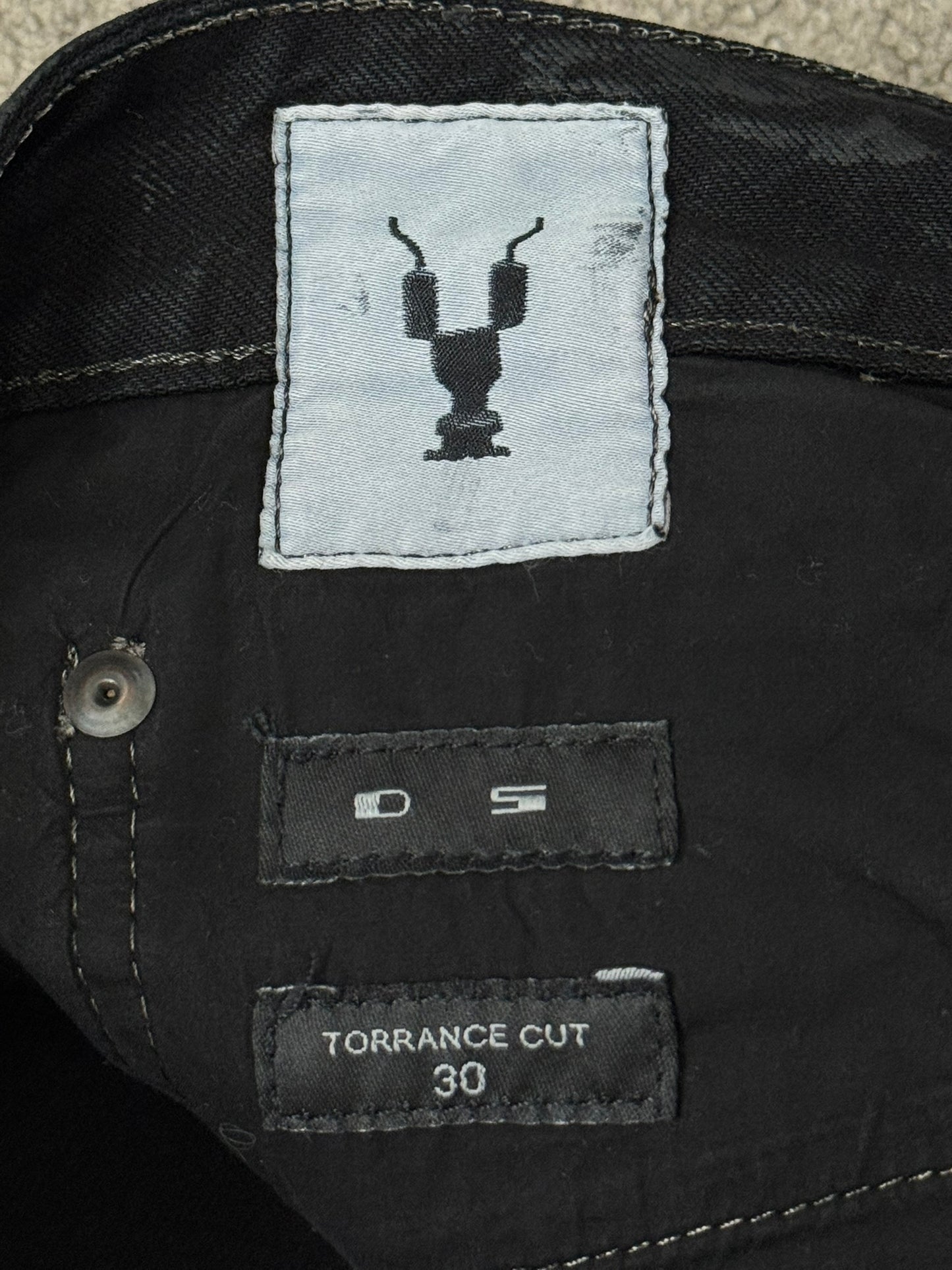 SS17 Rick Owens DRKSHDW Black Waxed Torrance Cut Denim Jeans