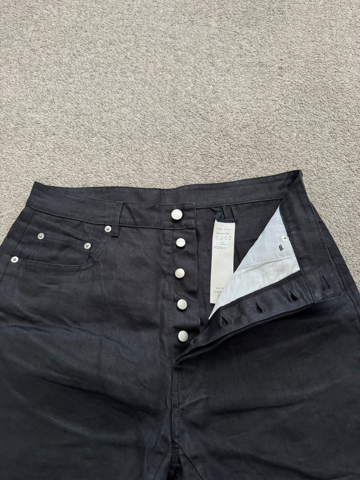SS25 Rick Owens Mainline "Hollywood" Geth Cuttoff Linen Shorts