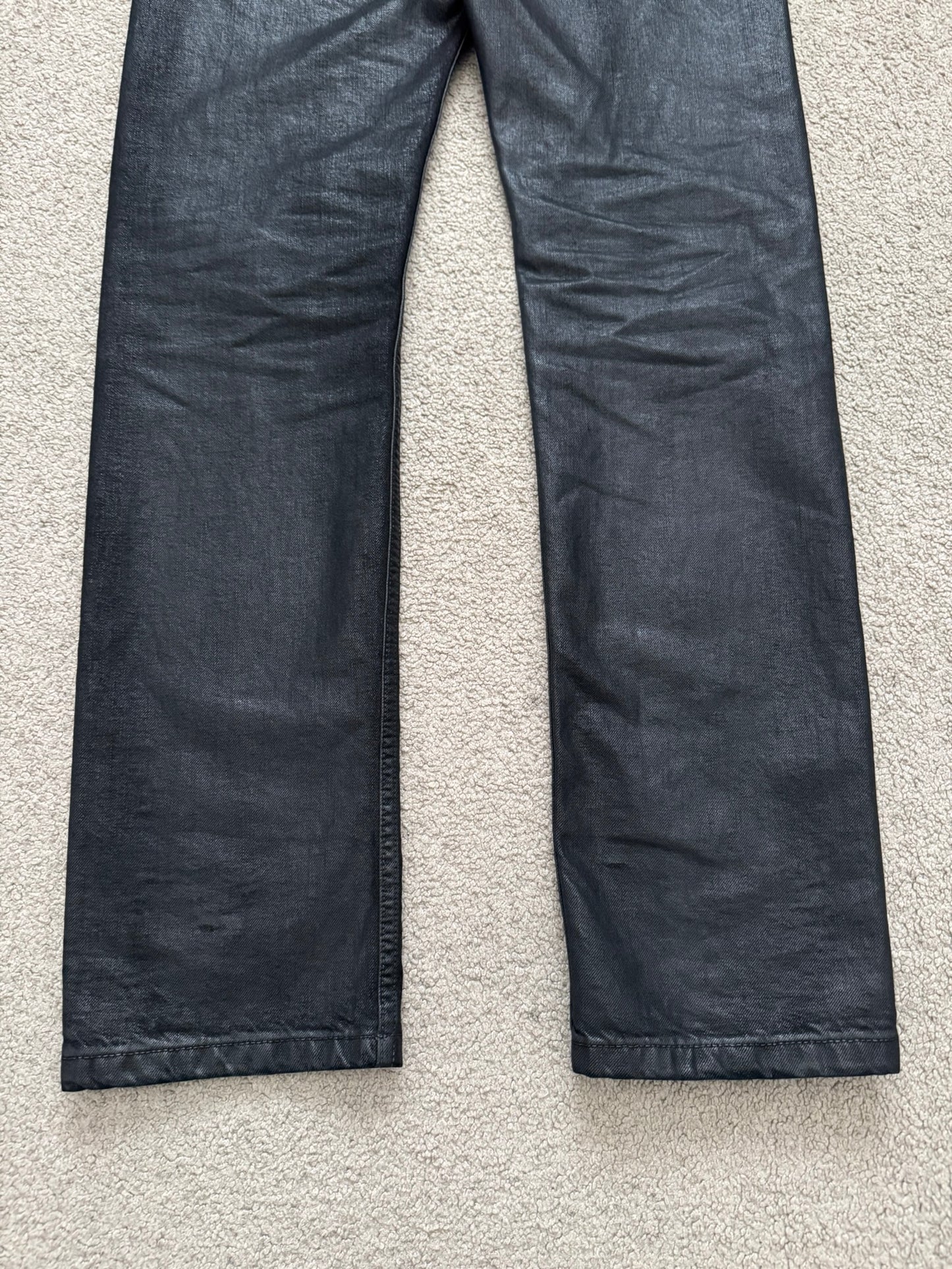 SS17 Rick Owens DRKSHDW Black Waxed Torrance Cut Denim Jeans