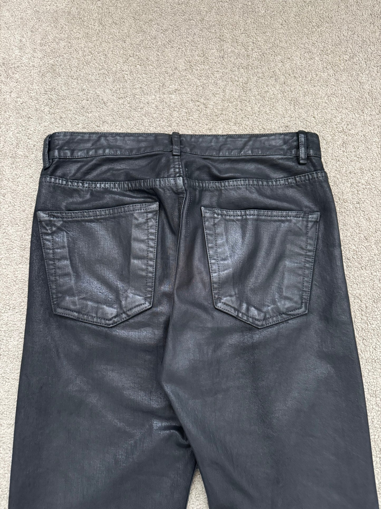 SS17 Rick Owens DRKSHDW Black Waxed Torrance Cut Denim Jeans