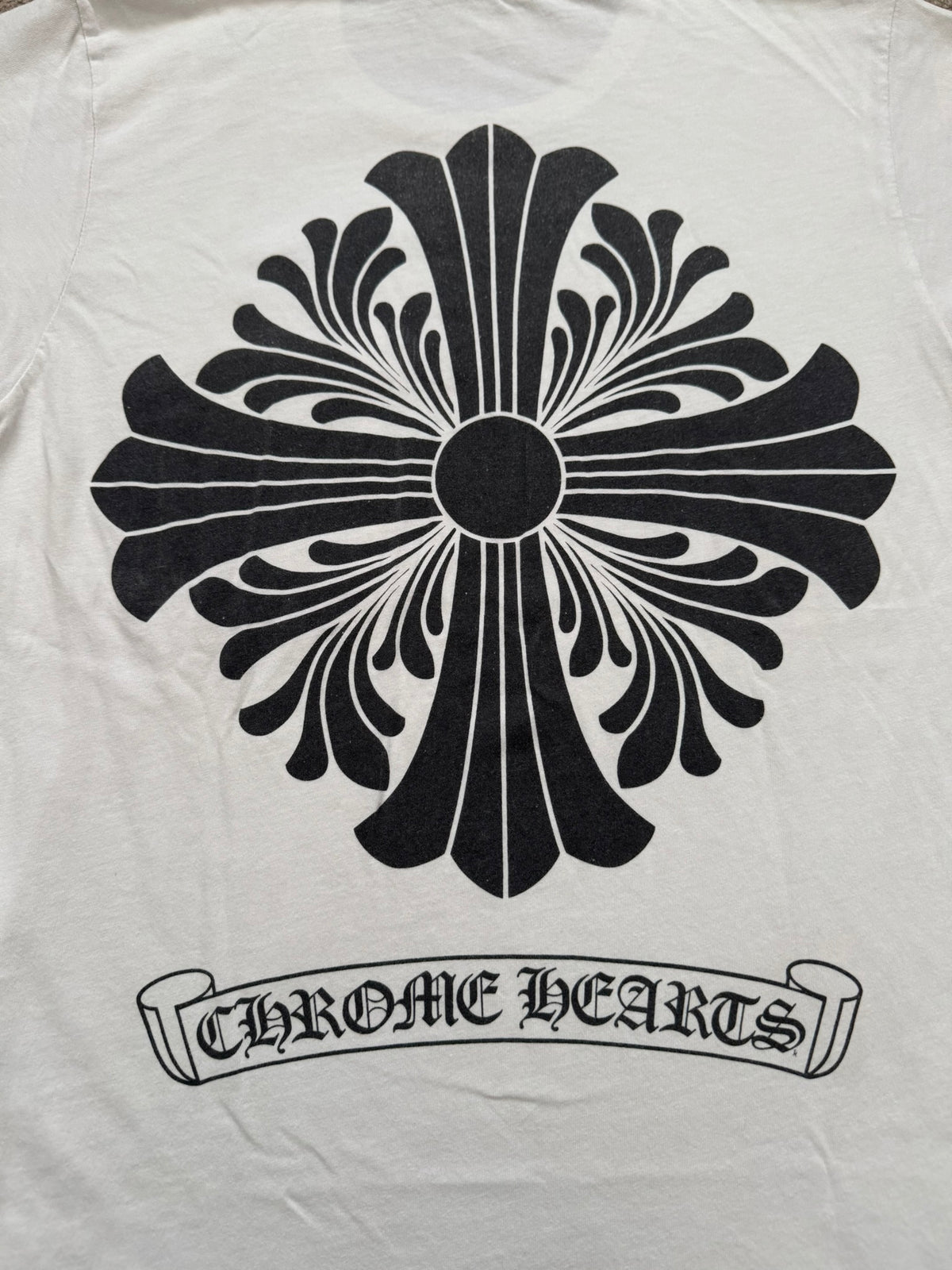 Chrome Hearts Scroll Logo Floral Cross Pocket T Shirt