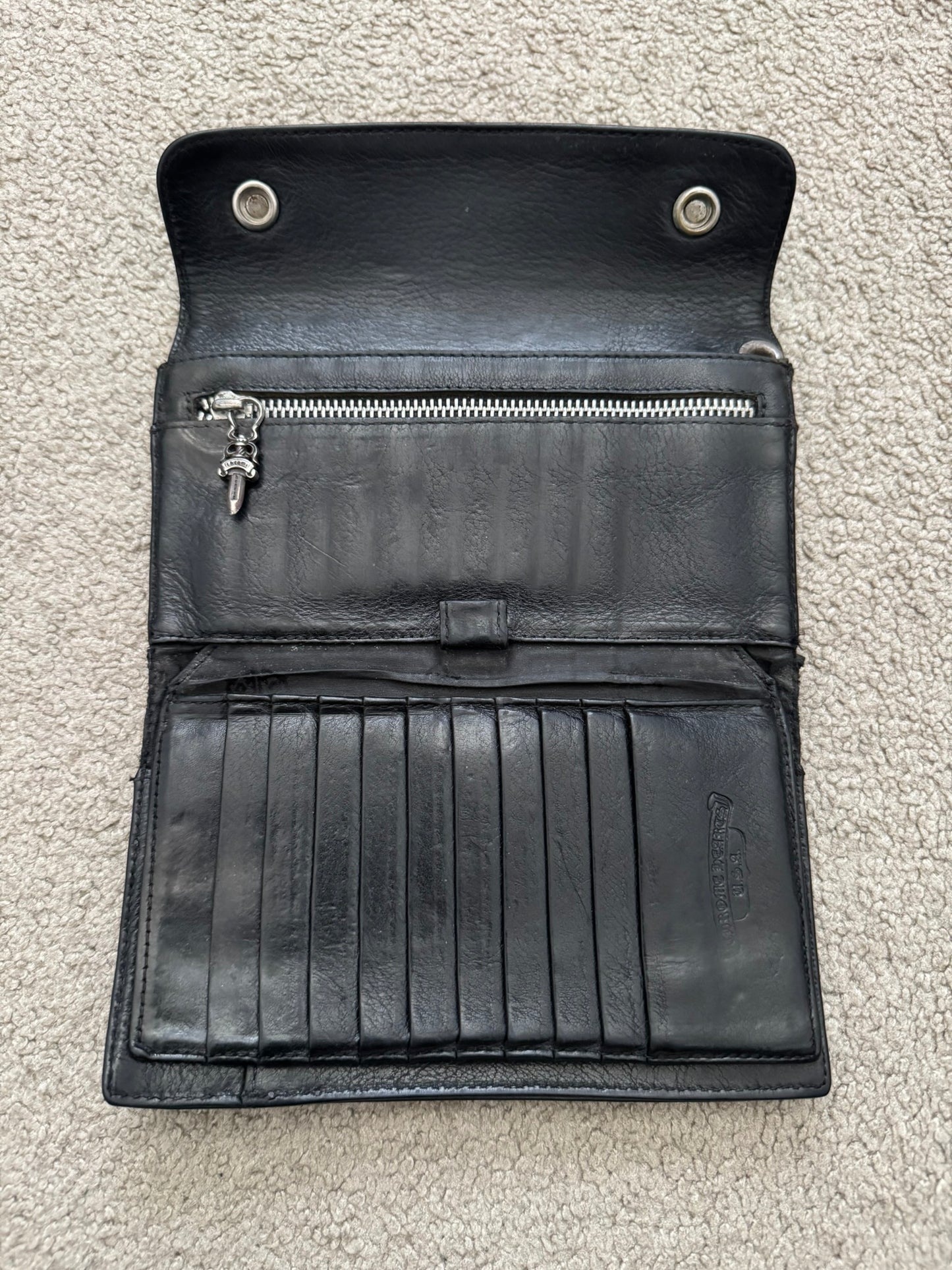 Chrome Hearts "Wave" Maltese Cross Dagger Zip Leather Wallet