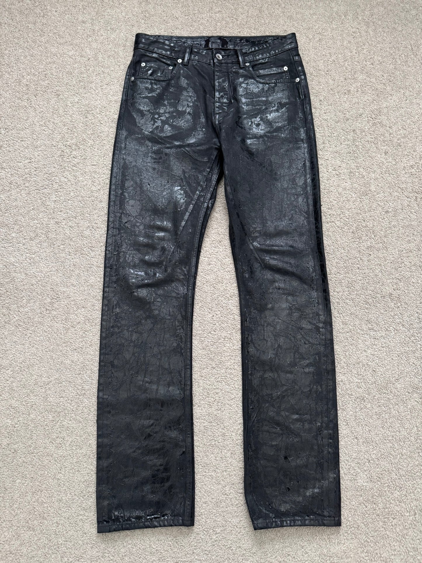 FW24 Rick Owens DRKSHDW Megacrust Foil Wax Detroit Denim Jeans