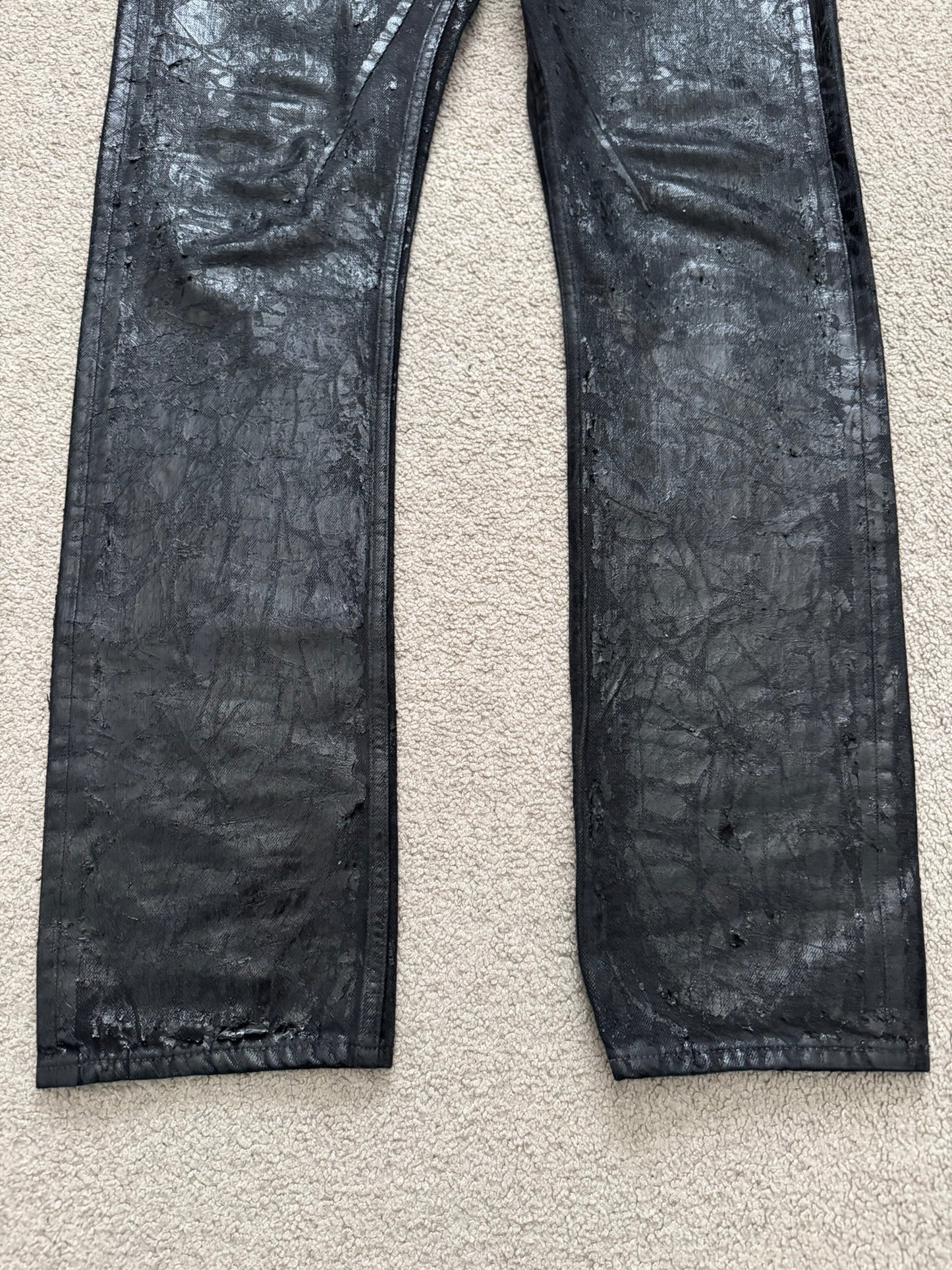 FW24 Rick Owens DRKSHDW Megacrust Foil Wax Detroit Denim Jeans