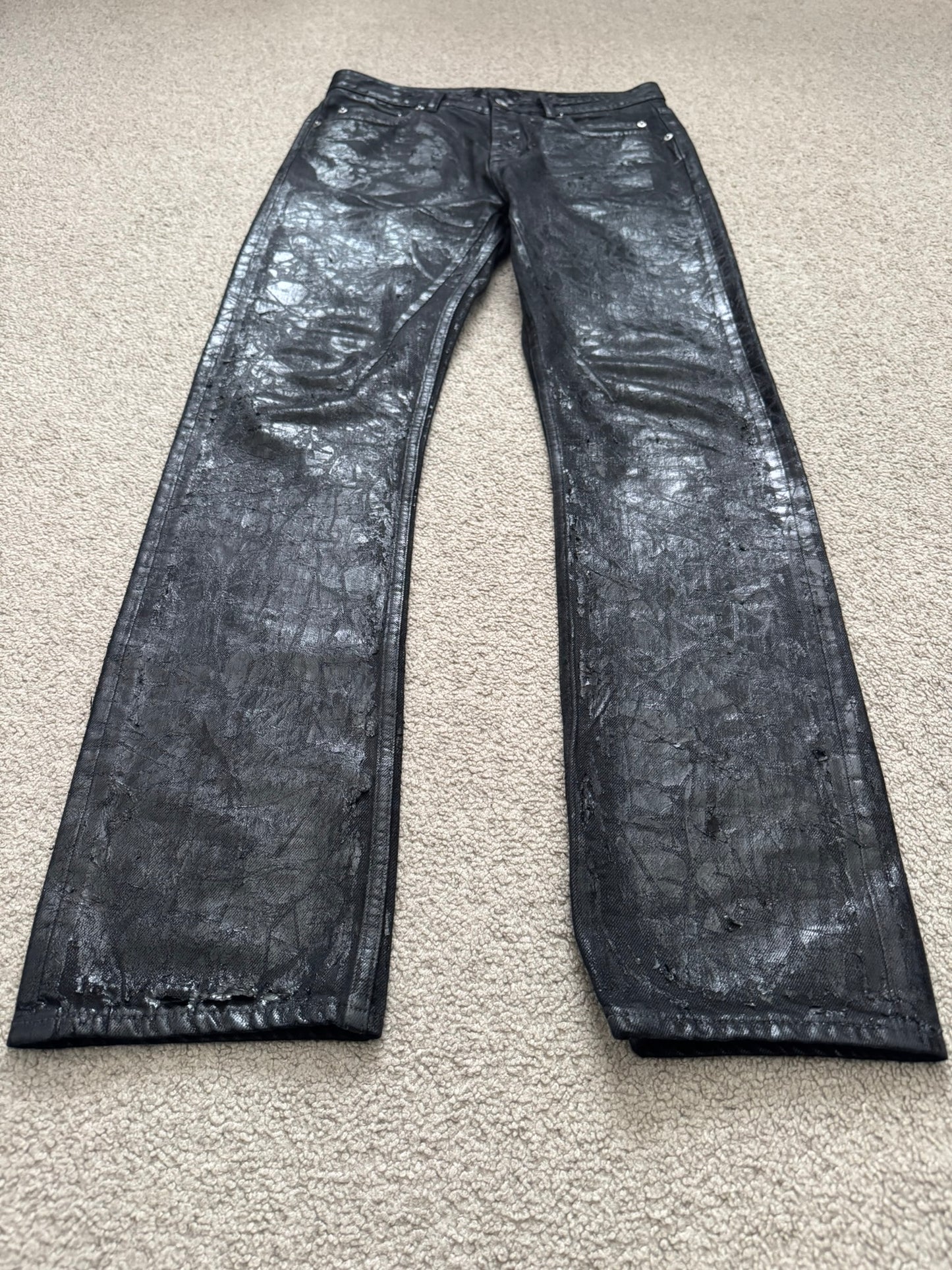 FW24 Rick Owens DRKSHDW Megacrust Foil Wax Detroit Denim Jeans