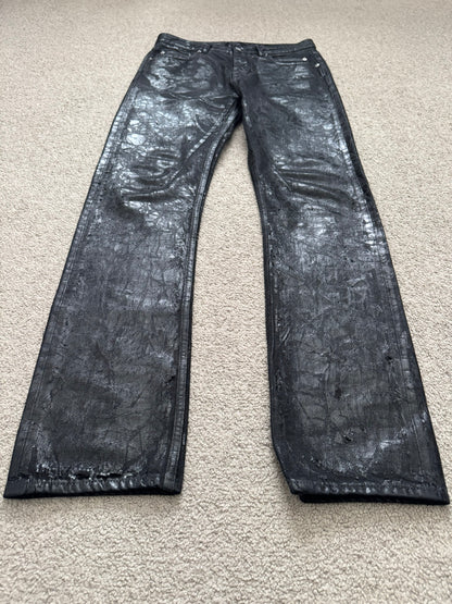 FW24 Rick Owens DRKSHDW Megacrust Foil Wax Detroit Denim Jeans