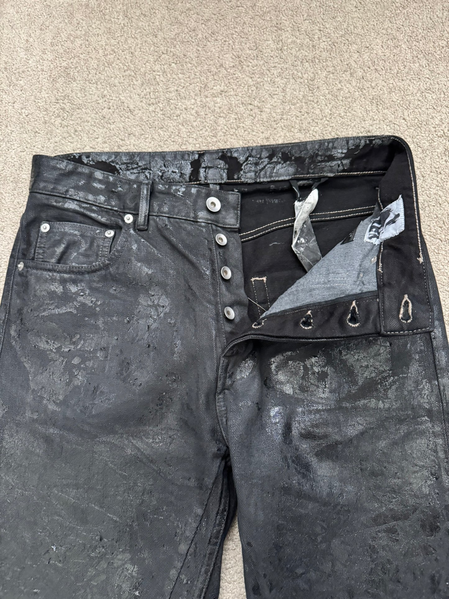 FW24 Rick Owens DRKSHDW Megacrust Foil Wax Detroit Denim Jeans