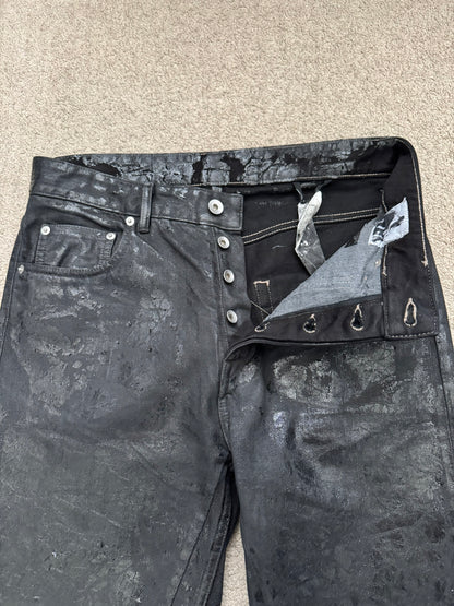 FW24 Rick Owens DRKSHDW Megacrust Foil Wax Detroit Denim Jeans