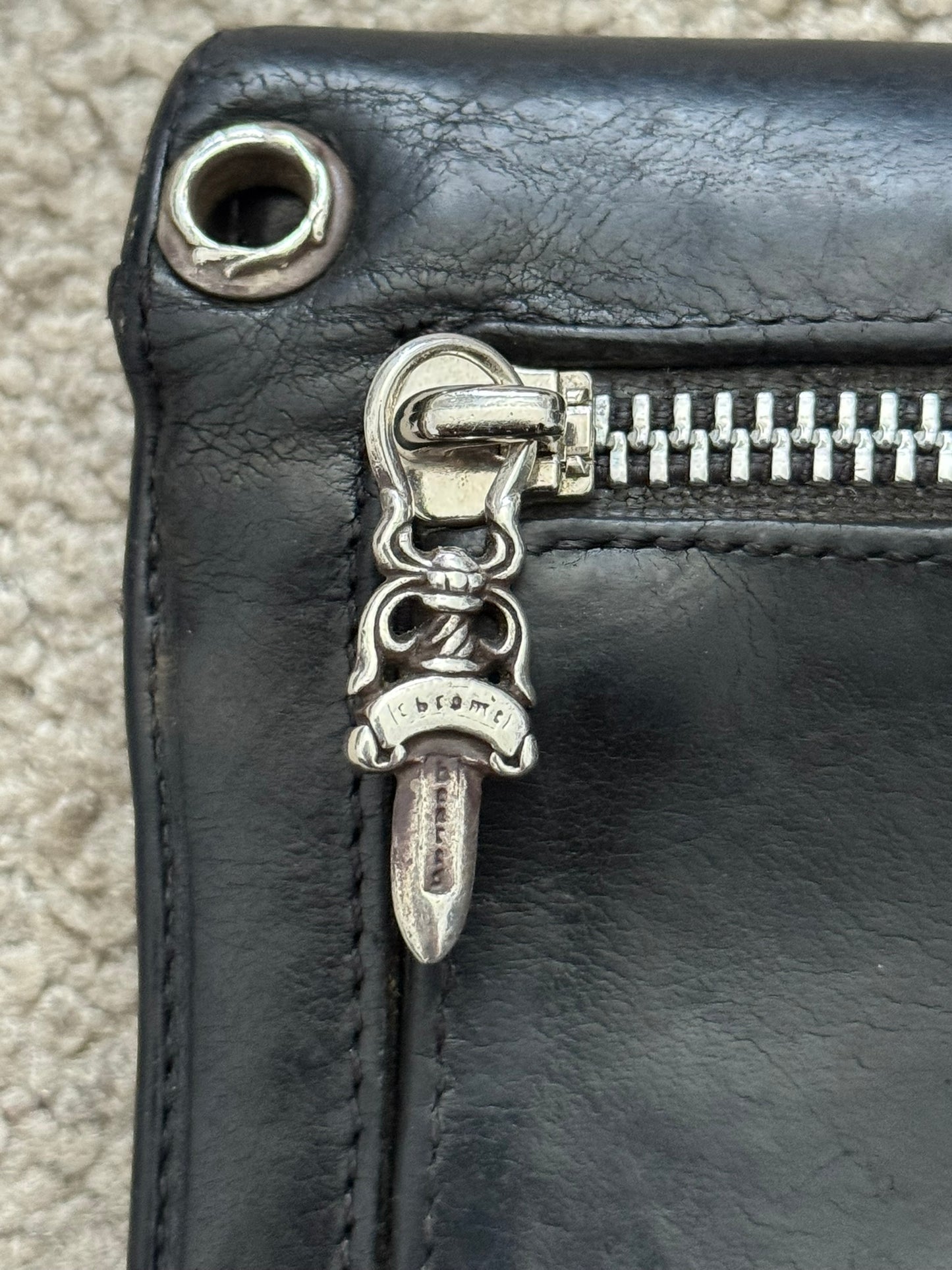 Chrome Hearts "Wave" Maltese Cross Dagger Zip Leather Wallet