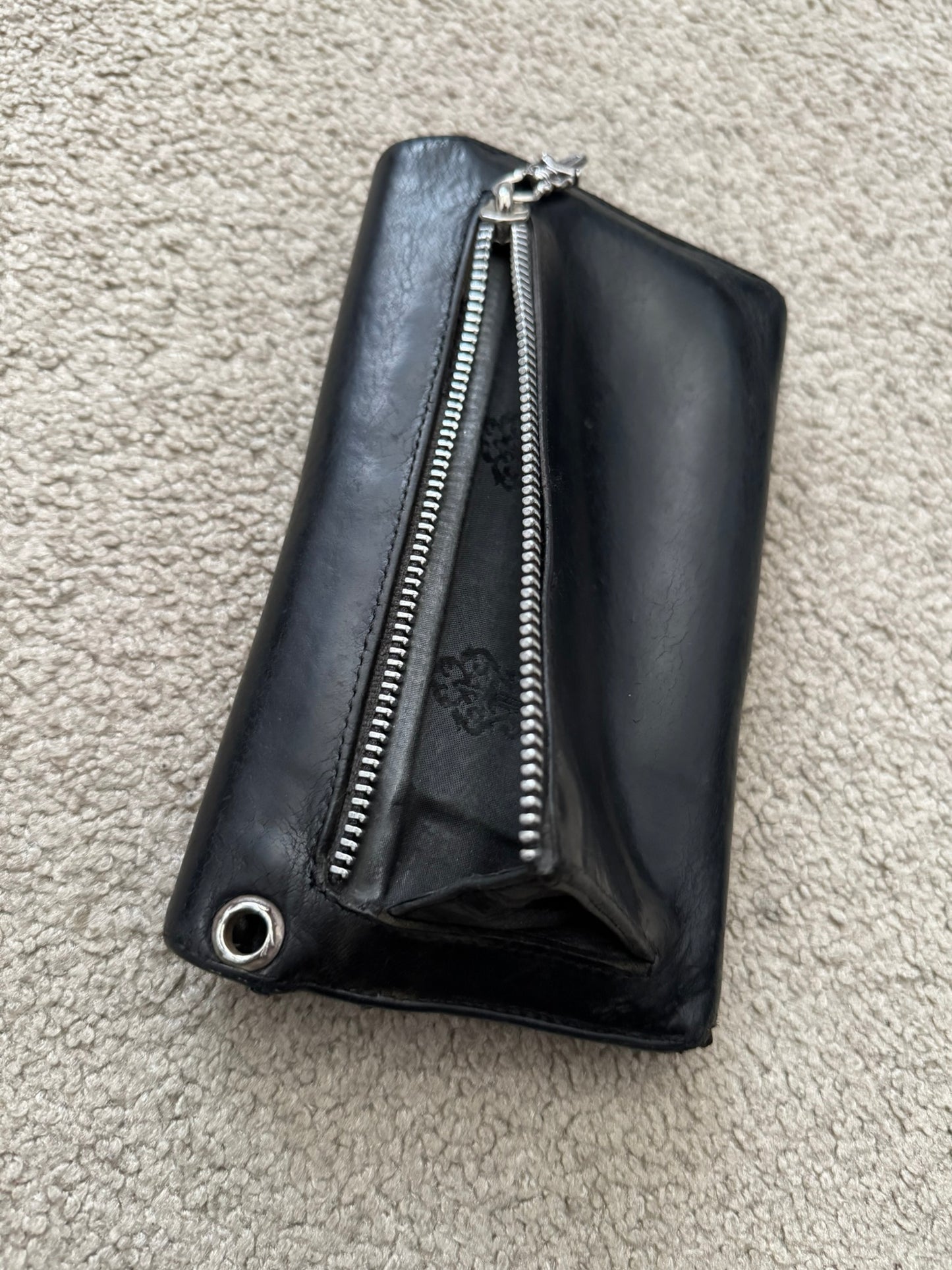Chrome Hearts "Wave" Maltese Cross Dagger Zip Leather Wallet