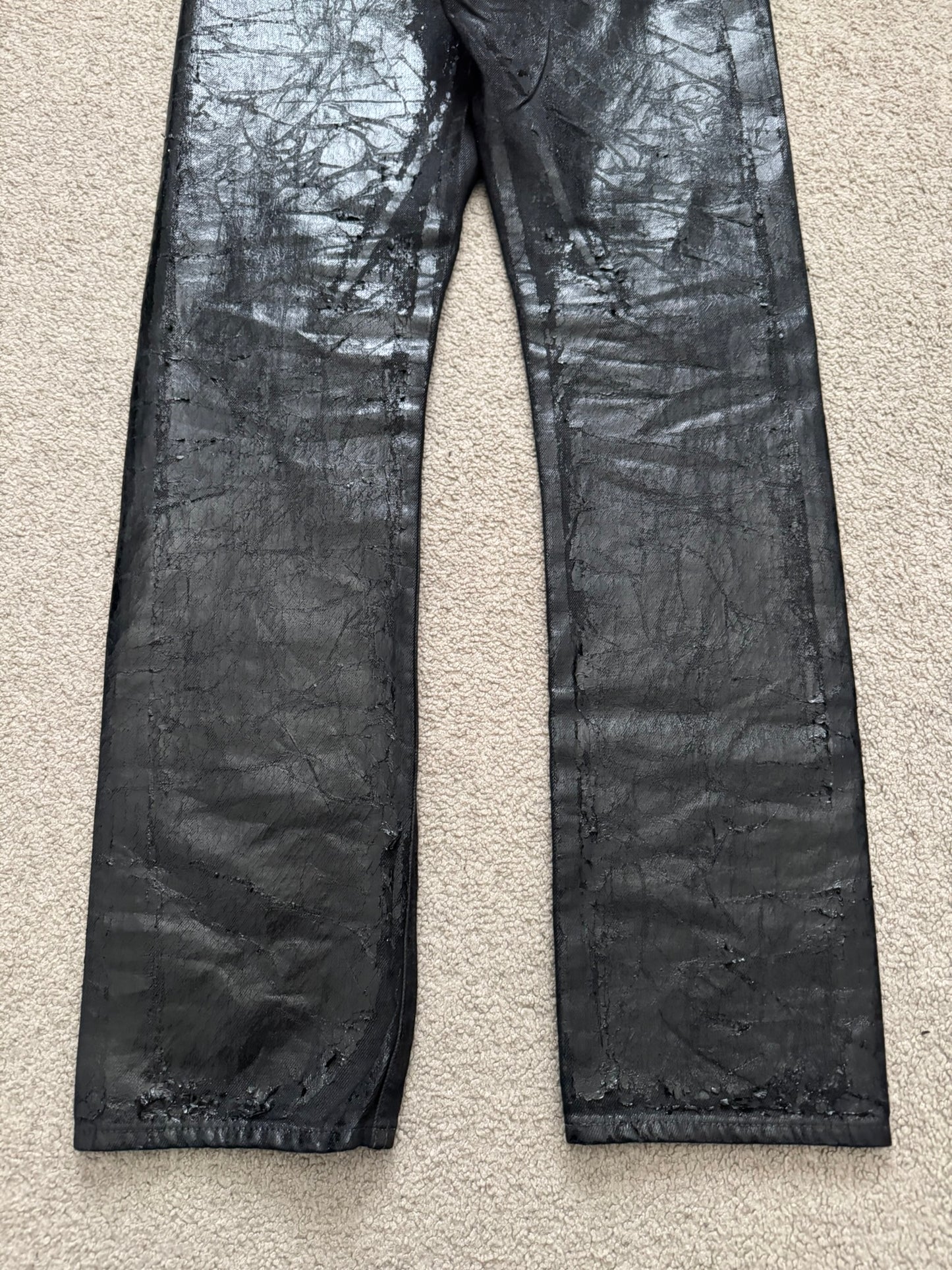 FW24 Rick Owens DRKSHDW Megacrust Foil Wax Detroit Denim Jeans